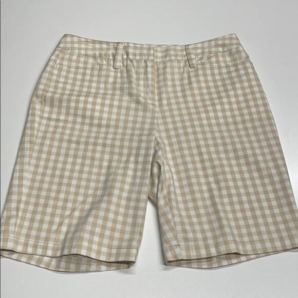 LANDS END Womens 4 Tan White Check Mid Rise Shorts - Picture 1 of 3